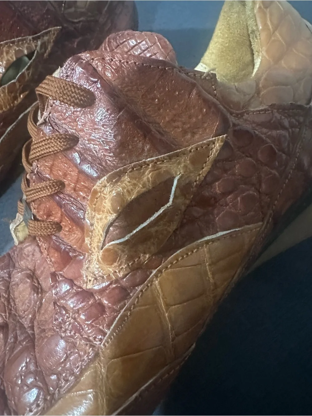 Men's Two-Tone Brown Croc-Embossed Leather Derby